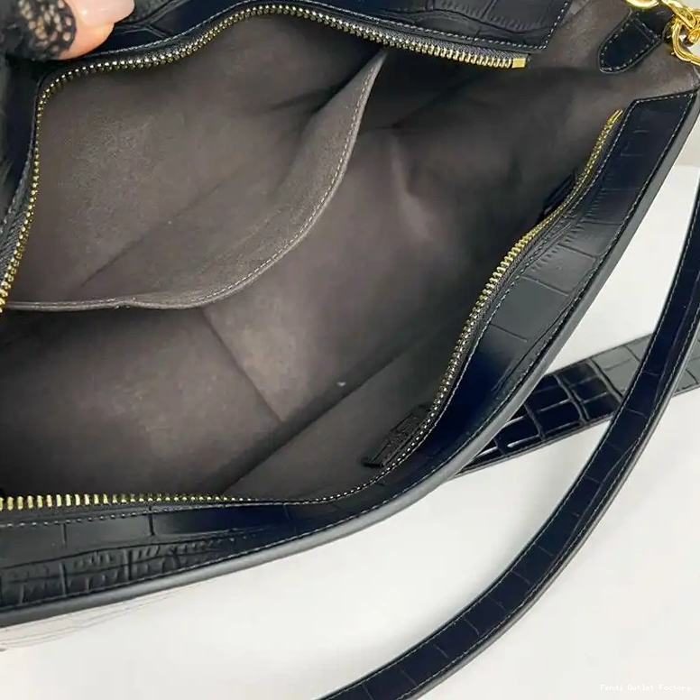 Vintage HOT Bag Shoulder In Zip O'Lock Black Crocodile Fendi Leather 0524